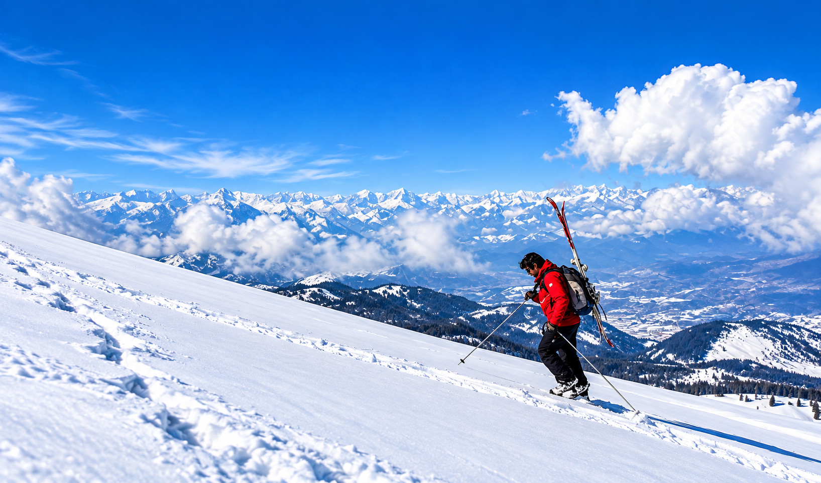 Guided backcountry freeriding on Mount Apharwat